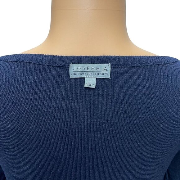 Joseph A Women Pullover Sweater Navy Blue Boat Neck Bronze Tone Eyelets NWOT - Picture 9 of 10